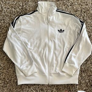 Adidas White Track Jacket with Black Stripes